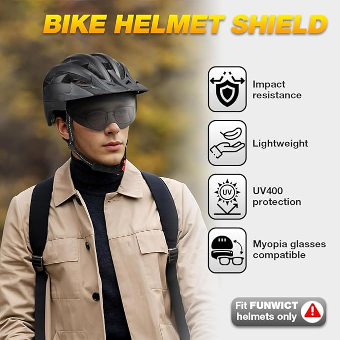Magnetic Bike Helmet Goggles, Removable/Detachable Sun Visors Shield for Cycling Bicycle Helmet FW001