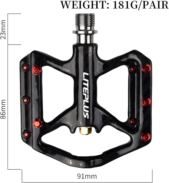 Ultralight Carbon Fiber Road Bicycles Pedals – 181g/pair, 99mm Wide Platform for Titanium Sealed Bearings & 10 Aluminum Anti-Slip Nails, Compatible for Road/Mountain/Folding Bikes
