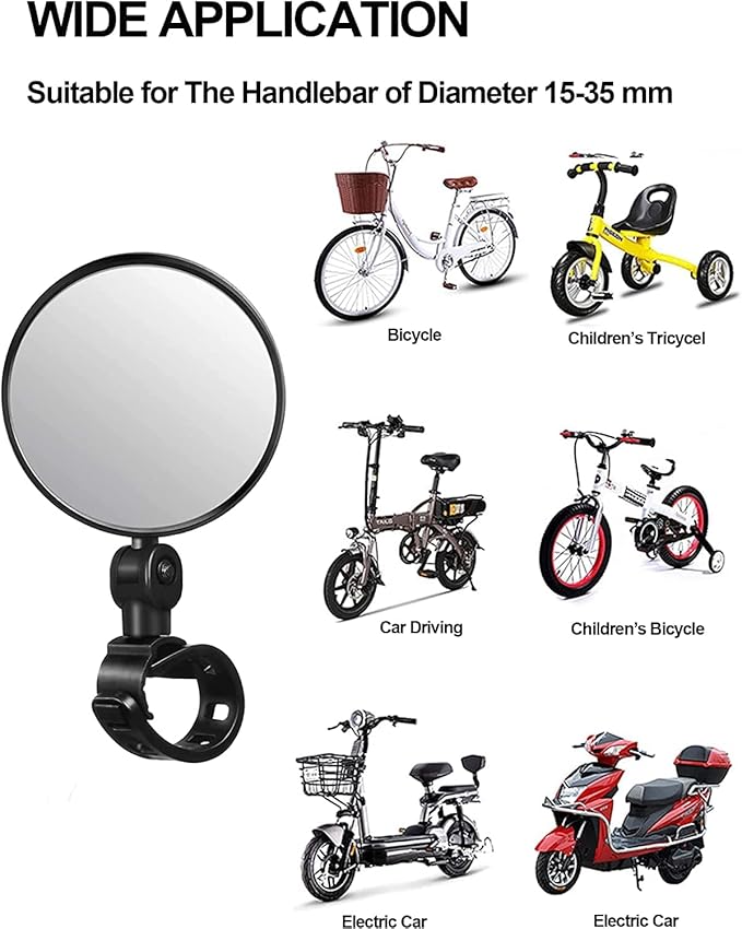 2Pack Universal Bicycle Rearview Mirrors, 360˚Rotatable Bar End Bicycle Mirrors, Wide Angle Convex Bike Mirror for 15-35 mm Handlebar Bikes