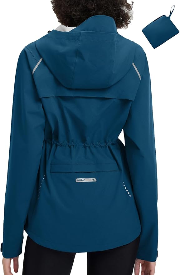 baleaf Women's Rain Jackets Waterproof Windbreaker Packable Lightweight Cycling Running Jacket Hiking Gear Reflective Hooded
