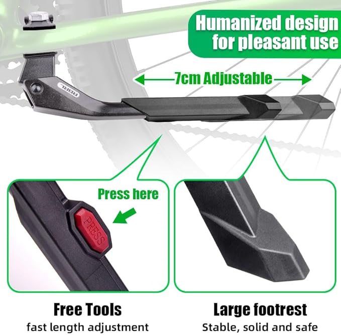RBRL Bike Kickstand Center Mount 24–29 Inch, Height Adjustable Kick Stand for E-Bike, MTB, Trekking & City Bike, Heavy Duty Aluminum Alloy Bicycle Stand (Max Load 100lbs)