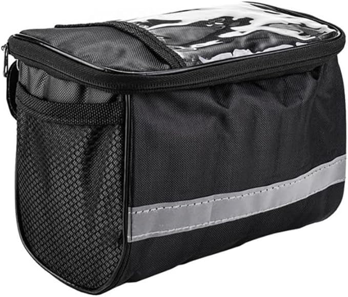 Collapsible Bike Basket, Large Capacity Bike Handlebar Bag, Multi-Purpose Detachable Bicycle Front Basket, Front Storage Bag with Reflective Strip for Shopping Commuter Pet Camping Outdoor Black