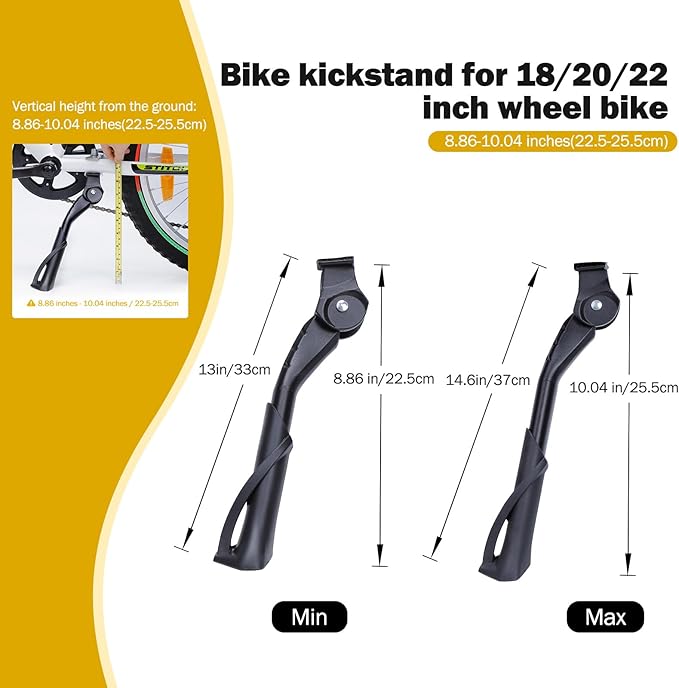 SEISSO Kids Bike kickstand for 18/20/22 Inch Wheel Adjustable Center Mount Aluminum Alloy Bicycle Kickstands Bike Stand for 18-22 Inch Wheel Mountain Bike/Road Bicycle/Adult Bike/Sports Bike