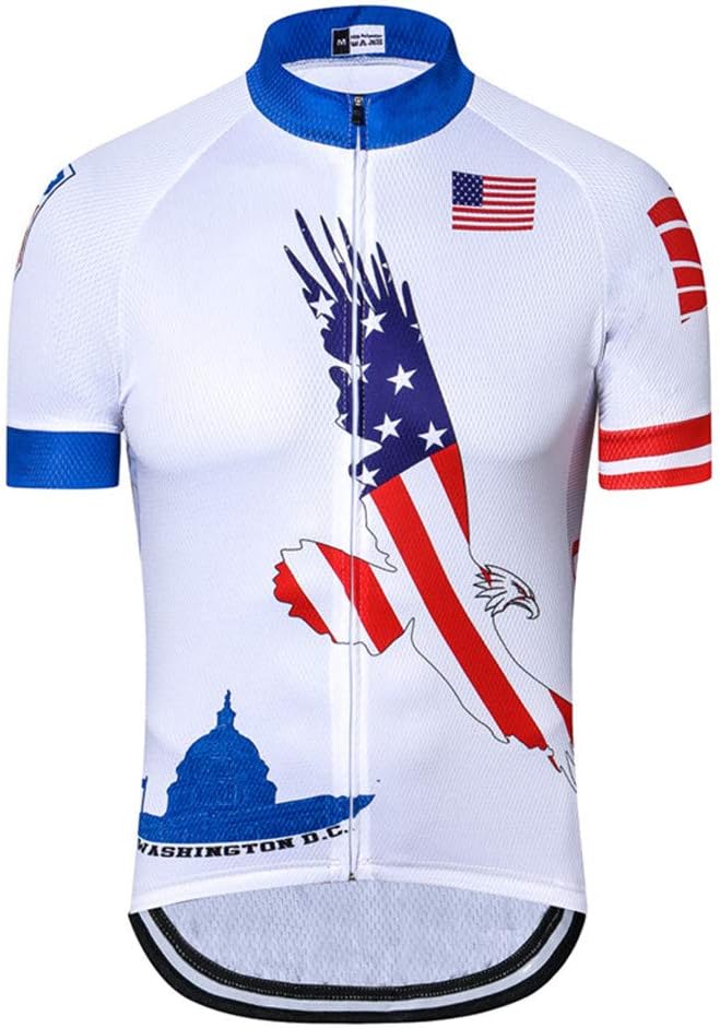 JPOJPO USA Cycling Jersey Men Short Sleeve Bike Shirts Biking Jersey Summer American Bicycle Tops with 3 Pockets Reflective