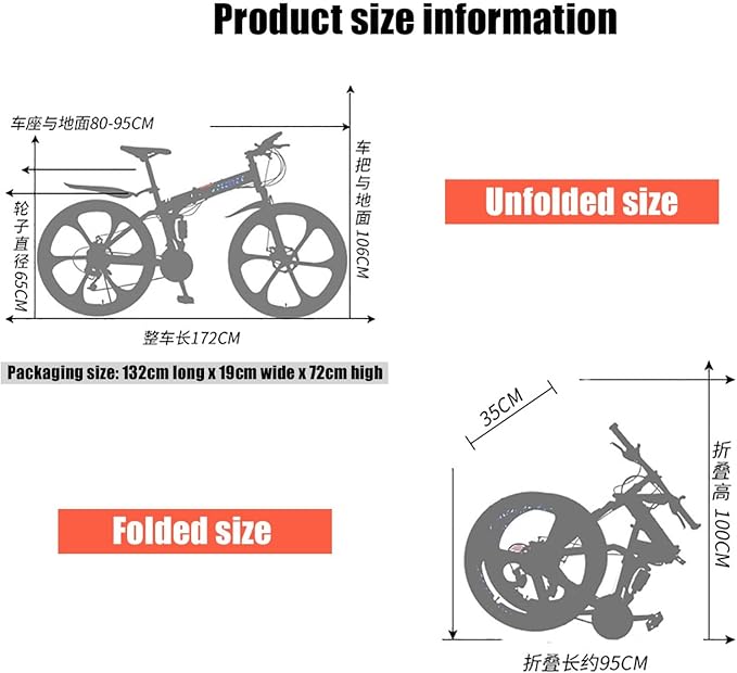 26 Inch Folding Mountain Bike, Lightweight Shock Absorbing Folding Bike, Adult Men and Women Carbon Steel Spoke Wheel Folding Bike, Outdoor Camping Bike