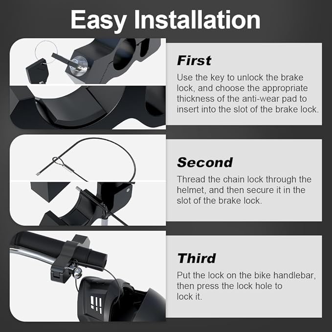 Helmet & Motorcycle Lock Combo - Brake Lock Anti-Theft for Mopeds, Motorbikes, ATVs, Dirt Bikes & Street Bikes