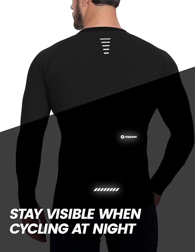 Nepest Mens Cycling Jersey Long Sleeve Bike Jersey UPF 50+ Road Biking Shirts Clothing with 4 Rear Pockets