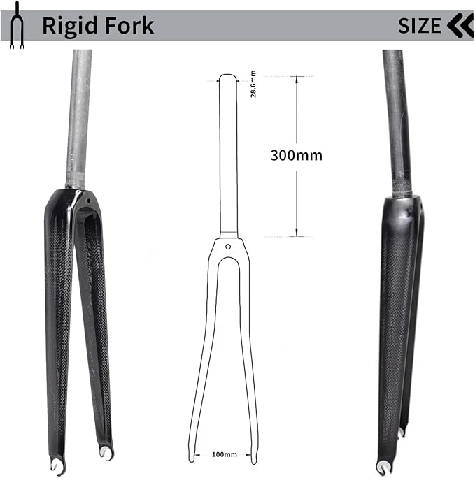 650C/700C Carbon Fiber Road Bike Rigid Fork 1-1/8" Straight Tube Rim Brake Quick Release 100mm Light Bike Front Fork