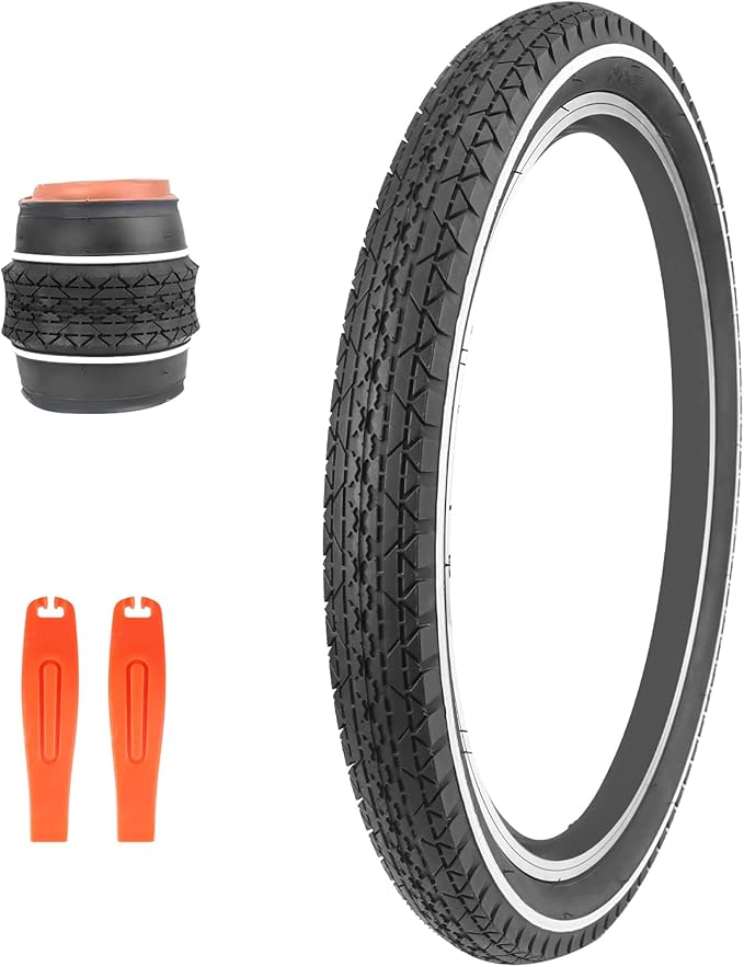 20"/24"/26" x 2.125" Folding Replacement Bike Tires for Beach Cruiser Bike，Bicycle Tires for Commuter Bikes，White Wall，1/2Tires & 1/2 Tubes & 2 Levers