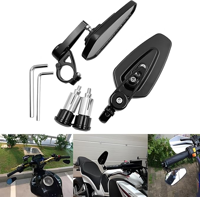 Motorcycle Rear View Mirror, 360° Adjustable High Definition Motorbike Handlebar Bar End Rearview Side Mirror, Scooter Replacement Accessories, Universal for Motorcycle E-Bike
