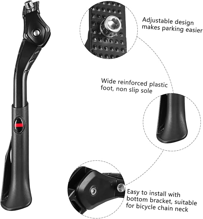 BESPORTBLE Adjustable Aluminum Alloy Bike Kickstand Folding Bicycle Support Stand for Mountain and Road Bikes Non-Slip Foot Brace Suitable for Adult Riders
