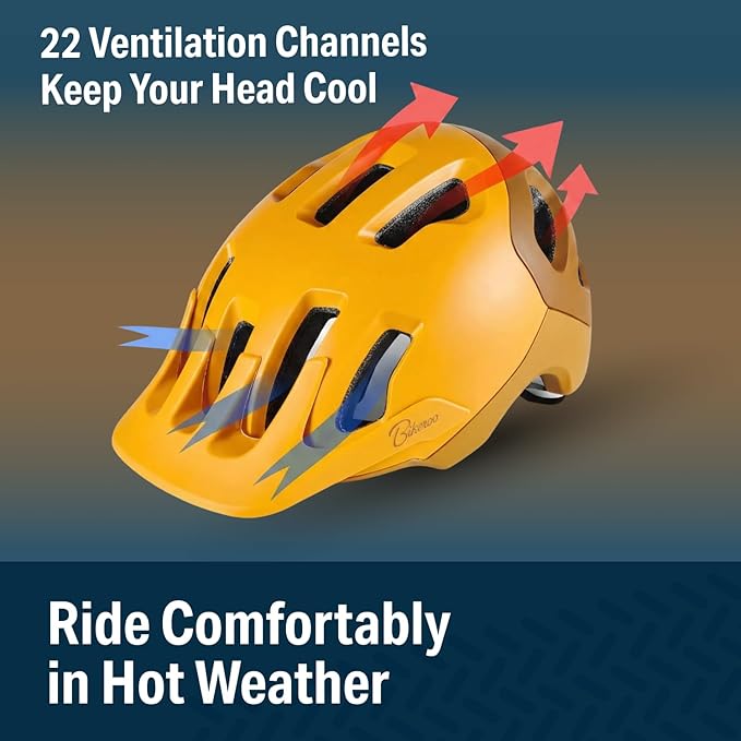 Bikeroo MTB Bike Helmet, Adjustable 56-62 cm / 22" - 24" Circumference, Adult Cycling Safety Head Protection for Road Mountain Bicycles, Protective Headgear Sports Equipment for Outdoor Adventures
