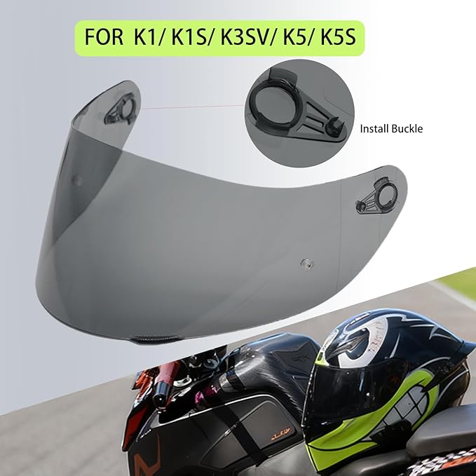 Motorcycle Helmet Visor for AGV K1 K1S K3SV K5 K5S, Anti-Scratch UV Protected Full Face Shield, High-Definition Tinted PC Lens, Day Riding(Light Smoke)