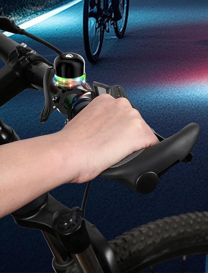 Bike Bell for Kids & Adults, Light up Bike Accessories Adjustable with Ferrules Fit for 0.74-1.25in(19-31.8mm) Bicycle Handlebars, Aluminum Made & Crisp Sound for Mountain Dirt Road Bike Ebike