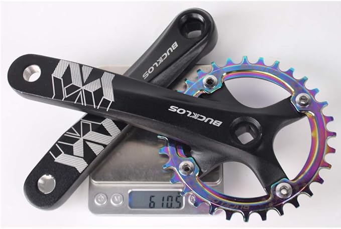 BUCKLOS MTB Mountain Bike Single Speed Square Taper Crankset -170mm Cranksets Bicycle Crank Set with 104BCD 32/34/36/38/40/42T Round/Oval Chainring Fit for Ebike/Commuter Bike