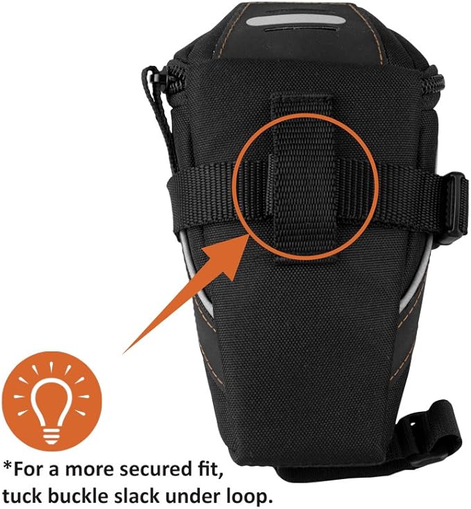BV Strap-On Bike Bag with Reflective Material - Saddle Bag with Seperate Divider for Small Items for All Your Essentials - Bike Pouch with Taillight Hanger for Maximum Safety