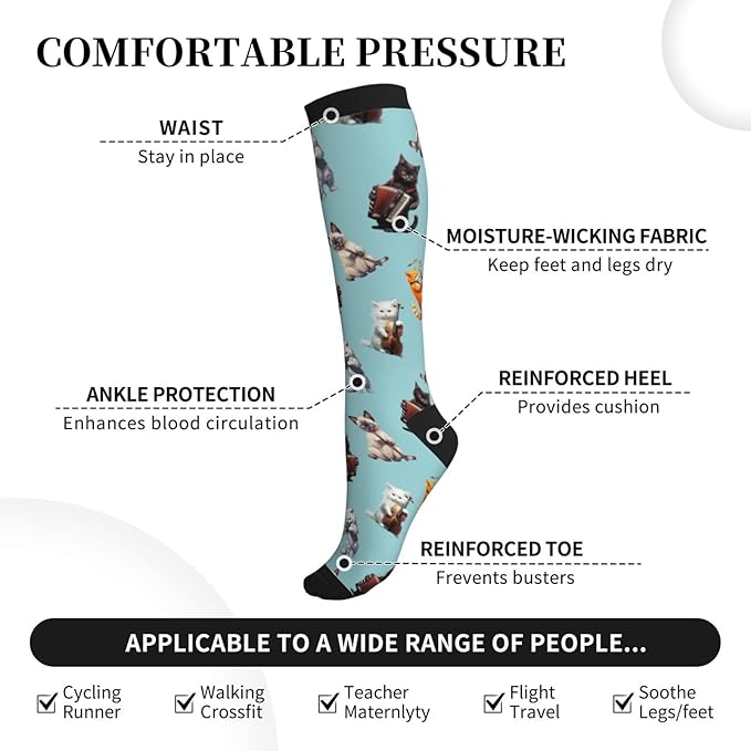 bassyil Compression Socks for Women & Men Circulation 15-20 mmHg Knee High Best Support for Nurses Travel Running Athletic