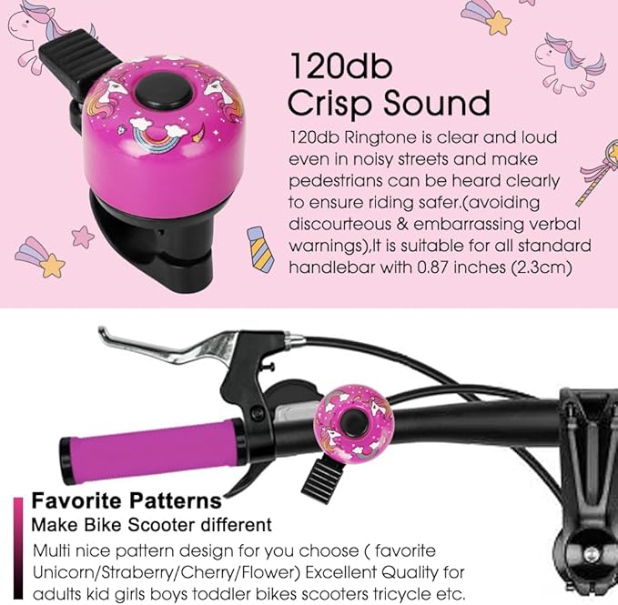 Kid Bike Bell - Bicycle Bell for Kids Boys Girls Adults | 120db Classic Mini Loud Bike Ring - Cool Bike Bell Design with Crisp Clear Sound for MTB,BMX,City Bike,Scooter -Kid Bike Accessories