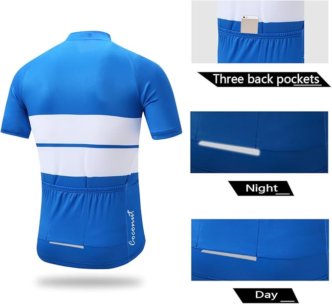 Coconut Ropamo CR Mens Cycling Jersey Short Sleeve Road Bike Shirt with 3+1 Zipper Pockets Breathable Quick Dry