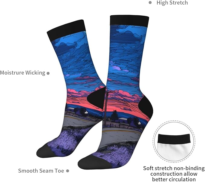 (Cycling on the road) Mid Calf Socks Breathable Adult Unisex Socks Casual Daily Wear for Women Men