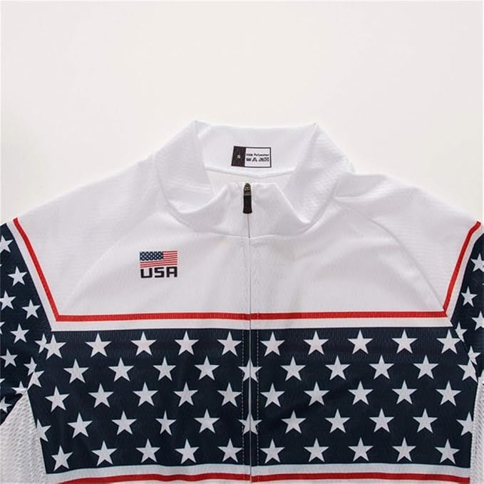 JPOJPO USA Cycling Jersey Men Short Sleeve Bike Shirts Biking Jersey Summer American Bicycle Tops with 3 Pockets Reflective