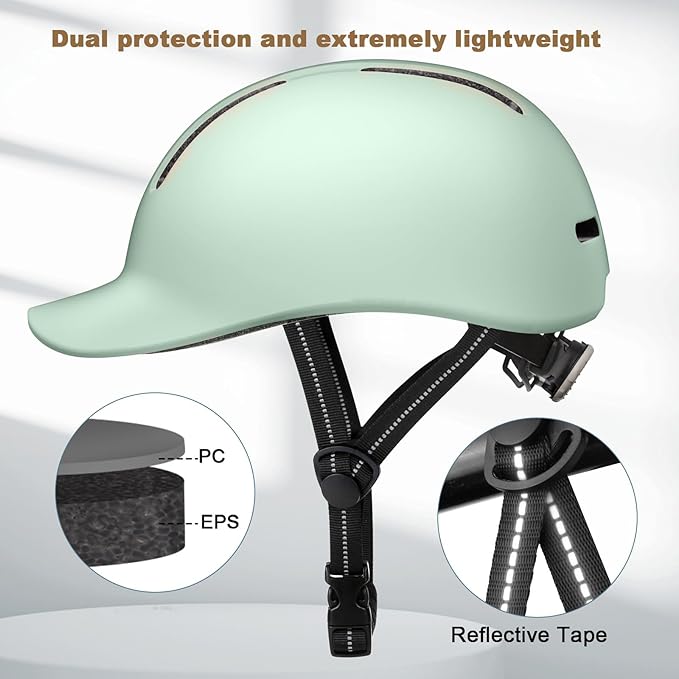 Shinmax Bike Helmet - Lightweight Adjustable Baseball Cap Style Cycling Helmet with Long Visor, Reflective Strip, for Urban Commuter, Mountain & Road Biking