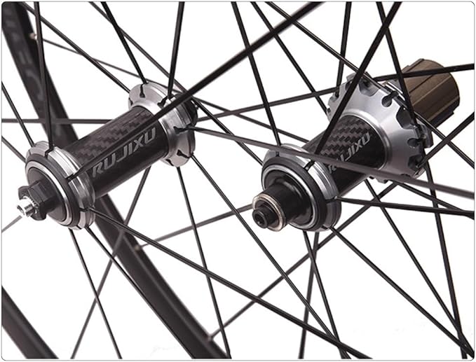 700C Road Bike Wheelset C/V/Rim Brake with Carbon Hub 50mm Double Wall Bike Rims Front and Rear Wheels 8/9/10/11Speed Cassette 100/130mm QR 16H Front 21H Rear(Silver Hub)
