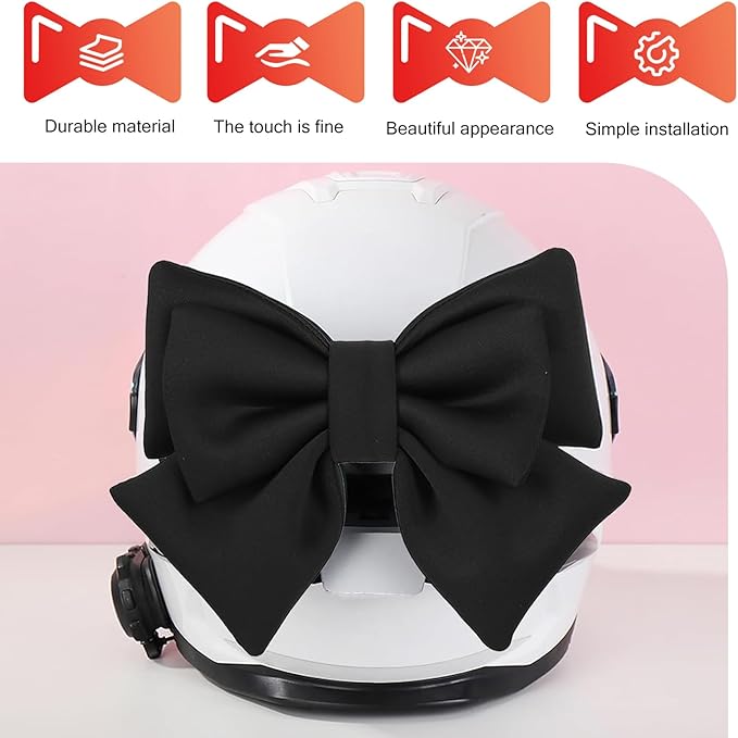 Cute Large Motorcycle Helmet Bow, Fabric Removable Helmet Bow, 7.87" x 10.24" Fashionable Accessory for Women, Universal Fit for Motorcycle, Ski & Bike Helmets (Black)