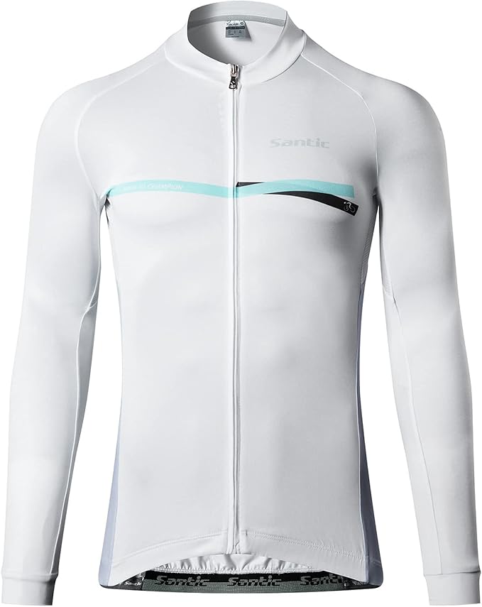 Santic Cycling Jersey Men's Long Sleeve Bike Reflective Full Zip Bicycle Shirts with Pockets