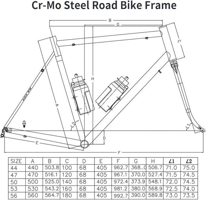 44cm 47cm 50cm 53cm 56cm Bike Frameset 700C Road Bike Frame Chrome-Molybdenum Steel C/Rim Brake Frame with Carbon Fork F100mm R130mm QR BSA BB68mm(Orange,44cm)