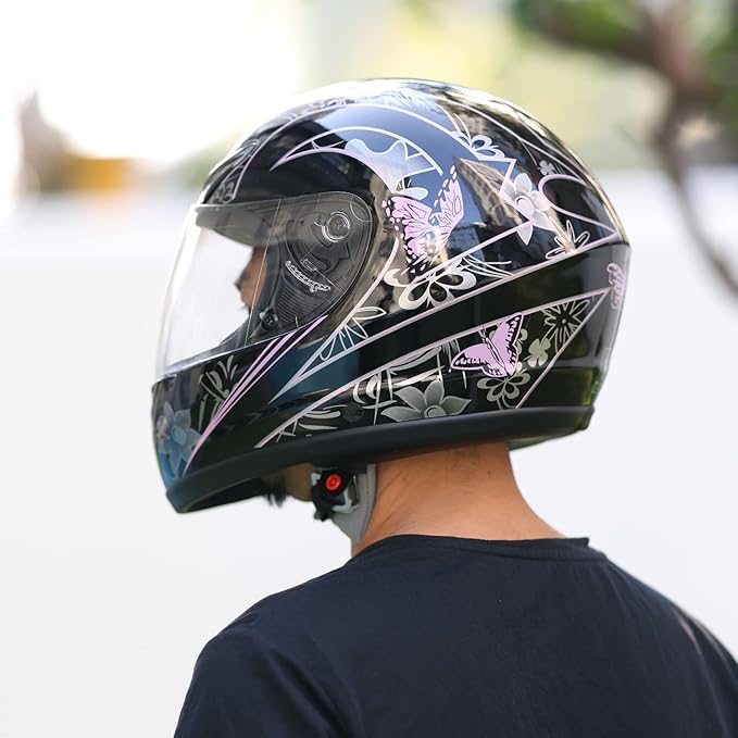 TCT-MOTORPARTS DOT Adult Helmet Pink & Black Butterfly Full Face Street Sport Motocross Helmet (X-Large)
