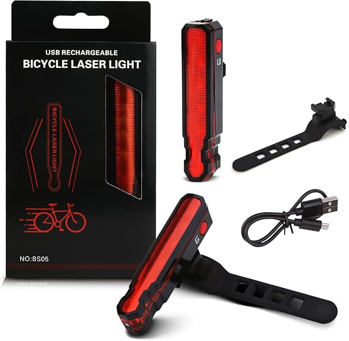 Super Bright Bike Laser Light USB Rechargeable Bike Tail Light Rear and Front Cycling Lights 5 LED 6 Modes Waterproof Mountain Bicycle Light with Safety Warning Lamp for Bicycle Night Riding