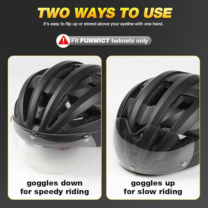 Magnetic Bike Helmet Goggles, Removable/Detachable Sun Visors Shield for Cycling Bicycle Helmet FW001