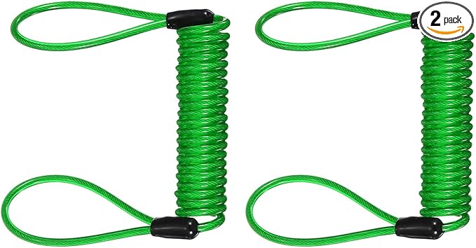 2-Pack Disc Lock Security Steel Cable, 59inch/1500mm PVC Coated Spring Reminder Wire Anti-Theft Rope for Outdoors Protection/Bicycle U-Lock, Motorcycle Reminder Cable [Green]
