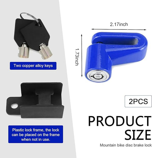 2 PCS Disc Brake Locks, Heavy Duty Bike Lock, Anti-Theft Security Wheel Disc Lock, Universal for Motorcycles Bike Scooter (Blue)