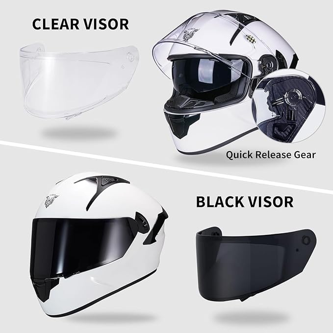 VCOROS Full Face Dual Visor Motorcycle Helmet for Adults Motorbike Street Bike Racing Helmets X9 DOT Approved with Black Visor