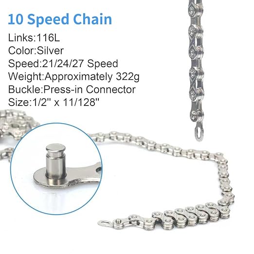 10 Speed Bike Chain,Bicycle Chain for Road Bike MTB Mountain Racing Cycling Compatible with All Major Systems,116 Links,Steel Cycling Hollow Out Chains with Quick Link