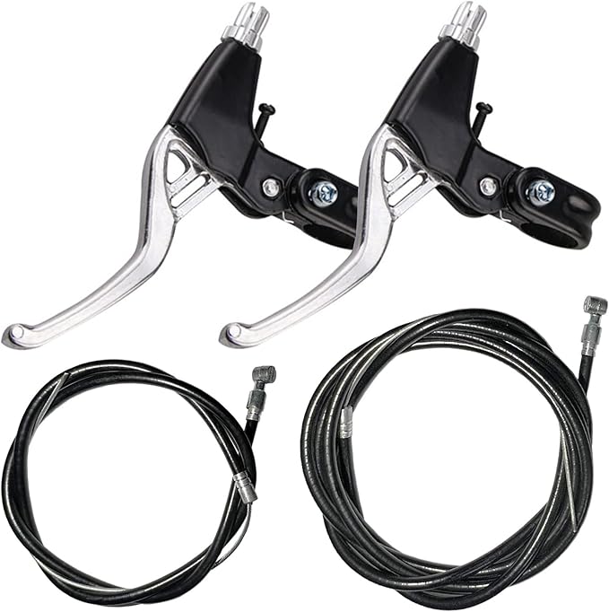 Lomodo 6-Piece Bicycle Brake Accessory Set Including Aluminium Alloy Brake Levers and V-Brake Sets for Mountain/Road/MTB Bike (Silver, 2.2cm Diameter)