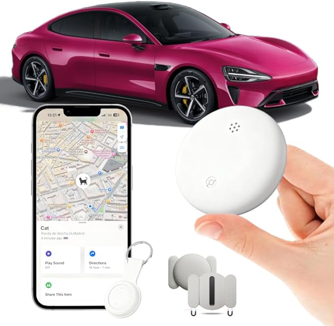 Car GPS Tracker for Vehicles Worldwide GPS Tracker for Vehicles Work with Find My (iOS Only), Car Vehicle Tracking Anti-Lost Locator with App for Cars, Wallet, Pets, Luggage (White)