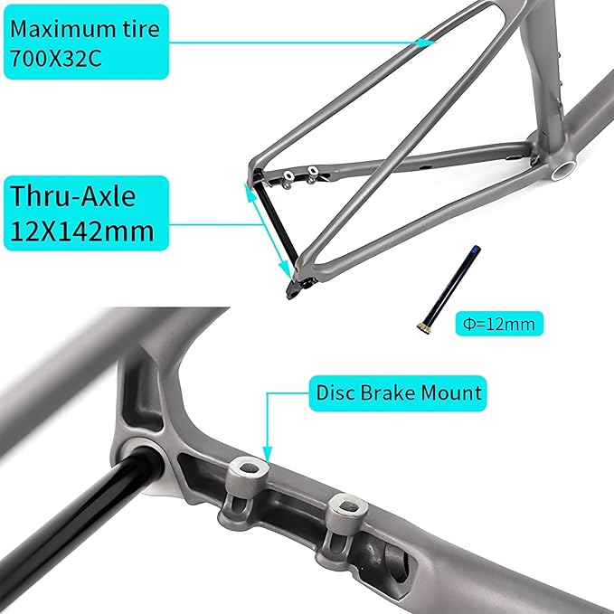 700C Road Bike Frameset 41cm 45cm 48cm 51cm 54cm Aluminum Alloy Disc Brake Frame with Carbon Fibre Fork Thru Axle F12x100mm R12x142mm Internal Routing BSA BB68mm