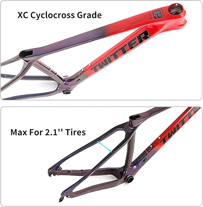 Carbon Fibre Mountain Bike Frame 27.5/29er 15/17/19in XC Cyclocross Disc Brake Bikes Frame 135mm QR Shifter Brake Internal Routing Press-in BB92*41mm(Fluorescent Yellow,27.5 * 17")