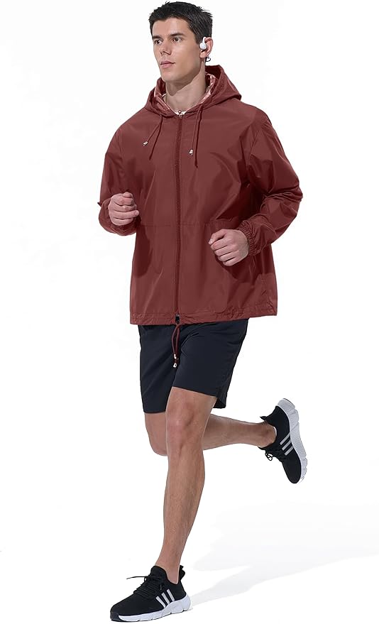 Mens Rain Jacket Raincoat Windbreaker Running Waterproof Lightweight Packable with Hood Travel Hiking Cycling