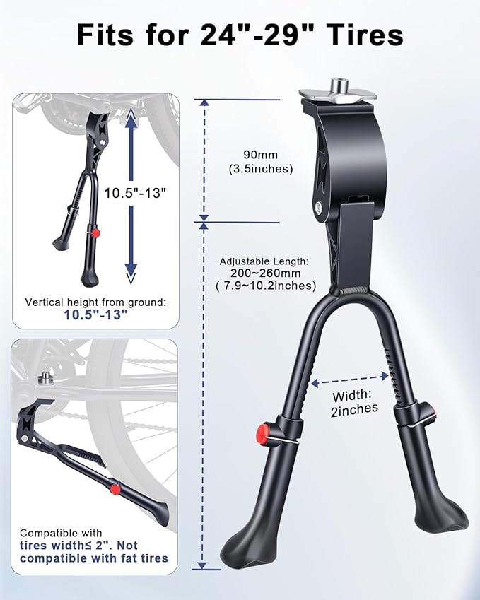 WSDCAM Bike Kickstand, Adjustable Double Legs Bicycle Kick Stands for 24”-29” Adult Bikes, Aluminum Alloy Kickstand Non-Slip Center Mount for Mountain, Road, Cargo Bike, Auxiliary Bicycle Repair Tool