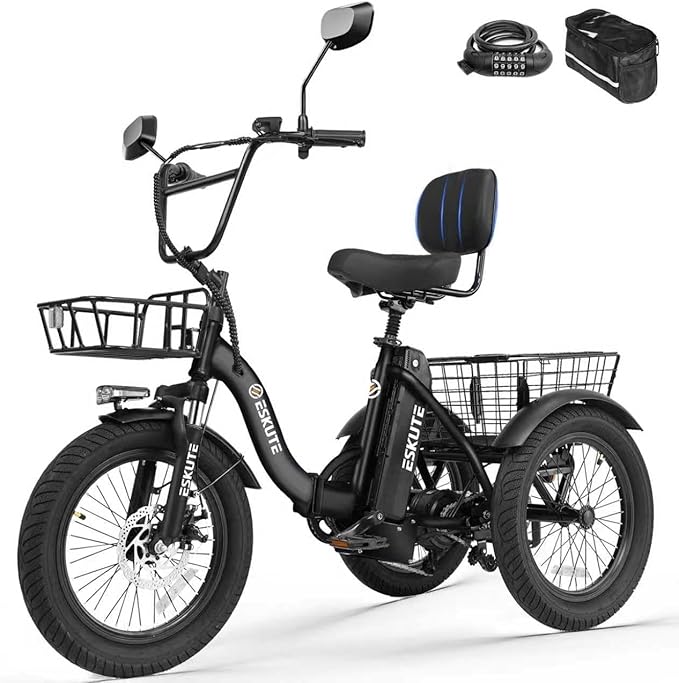 T300 Adults Electric Trike Bike, 1200W Peak Motor & 624Wh Removable Battery,18x3.0 Fat Tire Foldable 3-Wheel E-Bike with Step-Thru Design, Up to 65 Miles, Gift for Parents