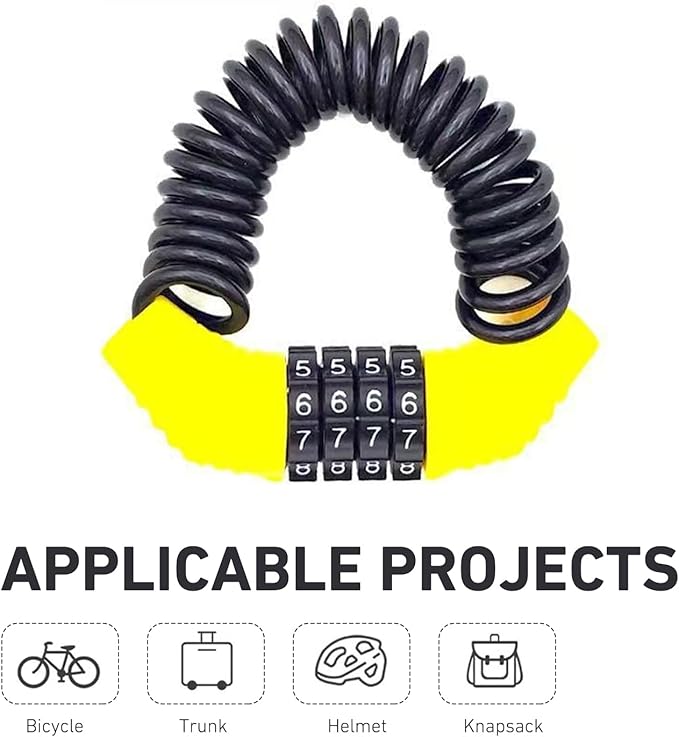 Motorcycle and Bike Helmet Lock, Anti-Theft Retractable Luggage Lock, 4 Digit Combination Password Security Lock, Universal for Most Motorcycles and Bicycles (Yellow)