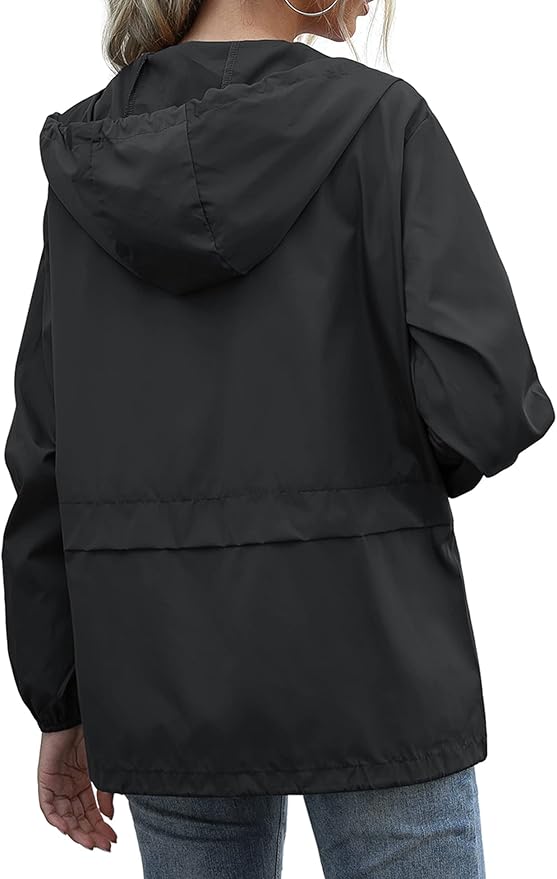 Women's Waterproof Raincoat Lightweight Rain Jacket Hooded Windbreaker with Pockets for Outdoor