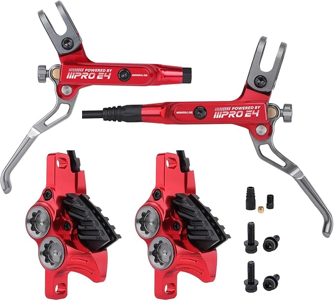 MEROCA IIIPRO E4 Hydraulic Disc Brake Set - 4-Piston MTB Brakes, 641N Braking Force, TUV Certified, Lightweight 475g, for Mountain/E-Bike/Folding Bicycles
