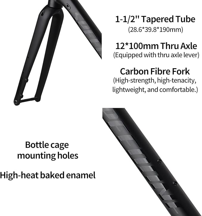 700C Racing Road Bike Frameset 48cm 50cm Aluminum Alloy Disc Brake Bike Frame Thru Axle F12*100MM R12*142MM BSA BB68mm Carbon Fibre Rigid Fork(Black,50cm)