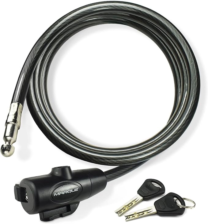 MARQUE Bike Lock with Key – 3/8” (4Ft, 7Ft, 15Ft, 25Ft) Straight Cable Locks with Keys, Anti-Theft Security Cable for Bicycles, Scooters, Kayaks, Paddle Boards, Gates
