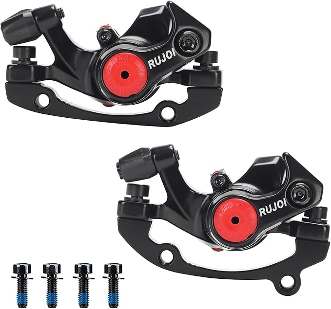 RUJOI Mechanical Disc Brake Caliper Set -Universal Front and Rear MTB Brake Calipers for Mountain, Road and Folding Bikes - Cable Actuated Update Replacement with Advanced Pad Adjustment&CPS Alignment